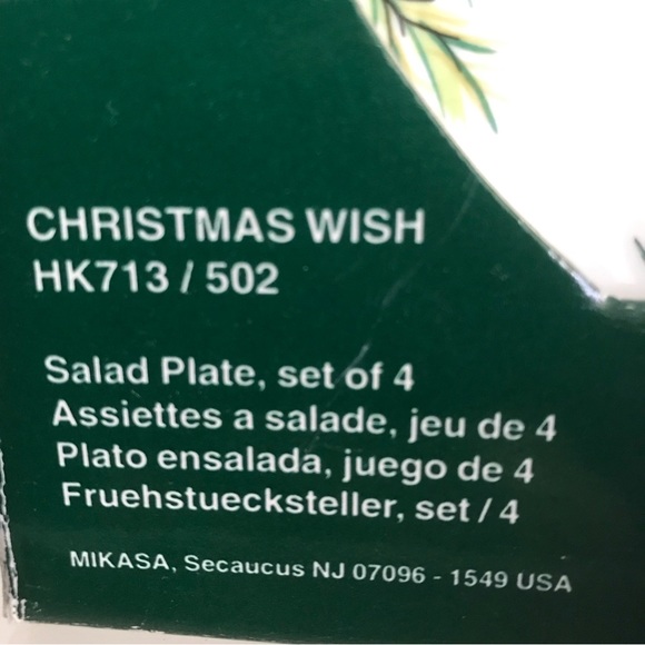 MIKASA Christmas Wish Set of 4 Salad Plates Super Strong Fine China - NIB - Picture 5 of 14